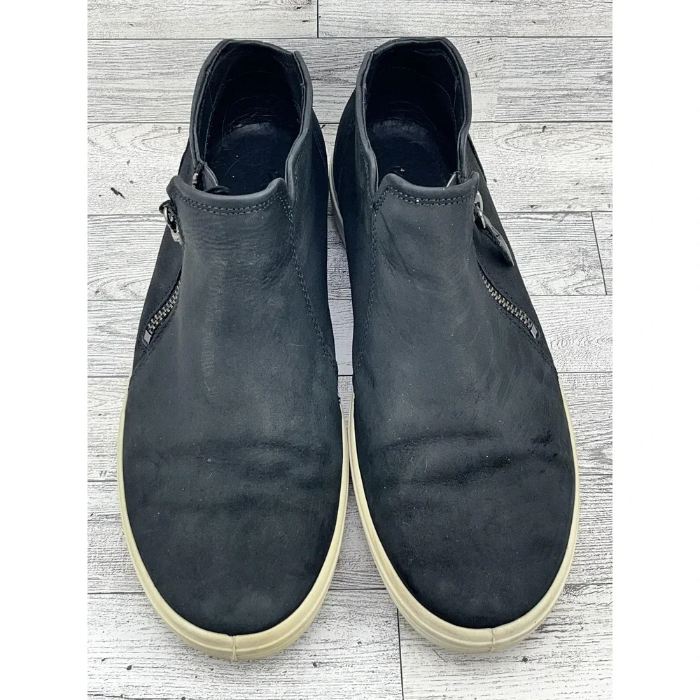 ECCO Soft 7 Shoes Mens Sz 8.5 42 Black Leather Side Zip Comfort Sneakers Casual‎